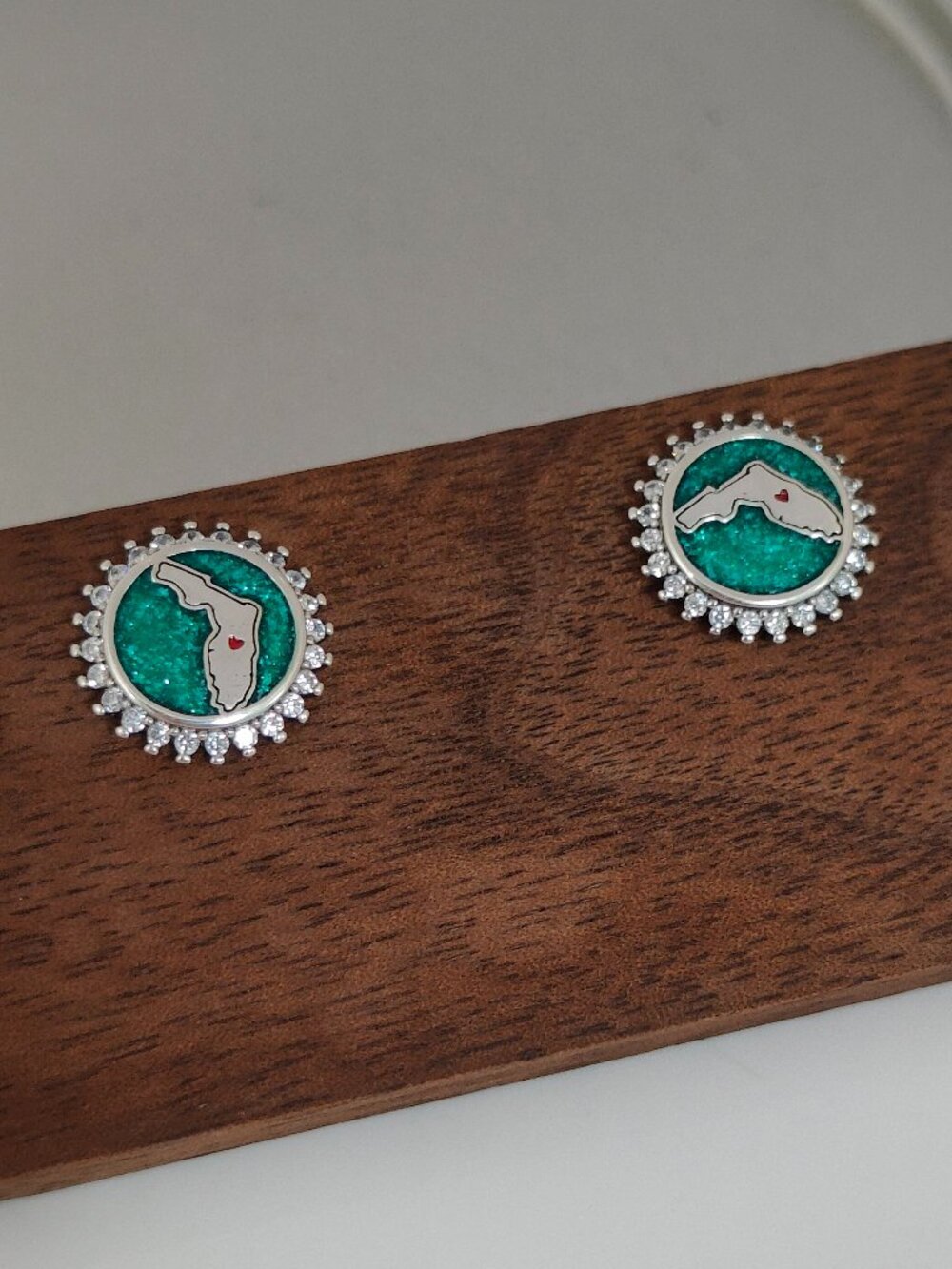 Florida Map Stud Earring Round Earring S925 Sterling Silver